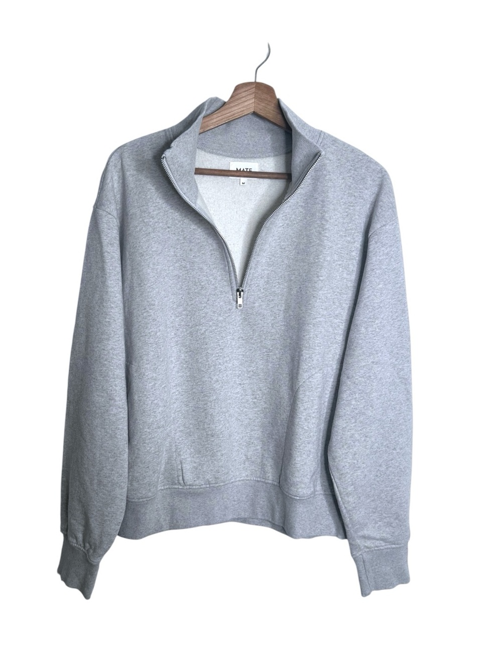 Mate the Label Organic Cotton Fleece Half Zip Sweatshirt Heather Grey Medium - Picture 6 of 11